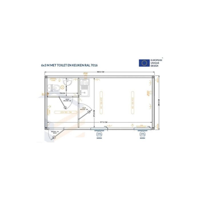 CONTENEDOR OFICINA 6×3 M CON ASEO Y COCINA / NUEVO - Imagen 12